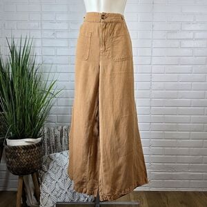 C and C California Camel Cropped Wide Leg Linen Pants Size 12